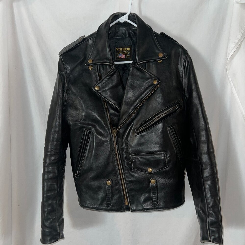 VANSON C2 Men's Size 40 Black Leather Double Rider's Motorcycle Jacket Vintage